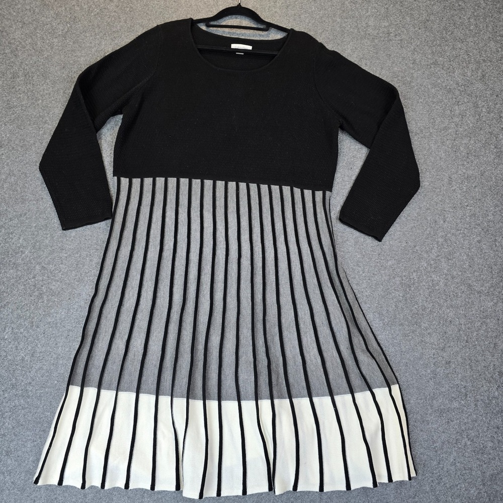 Calvin Klein Sweater Dress Women's 1X Multicolor Striped Knit Casual 3/4 Sleeve